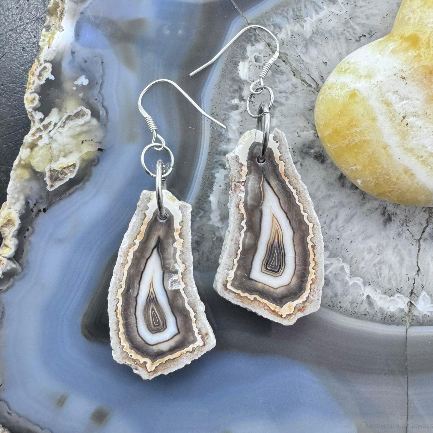 Sterling Silver Agate Slab Dangle Earrings For Women #353