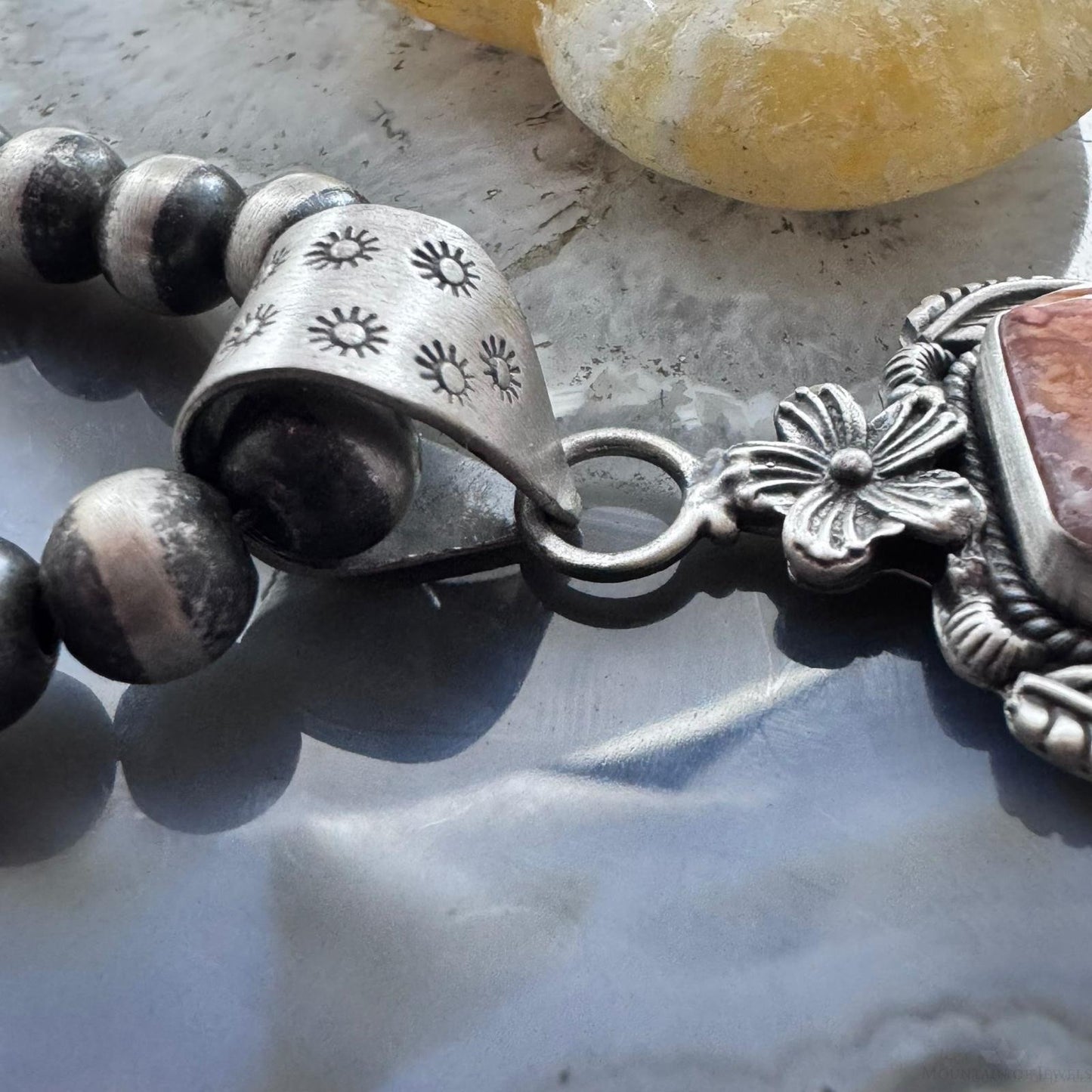 Sterling Silver Southwestern Style Rectangular Red Plum Decorated Pendant For Women