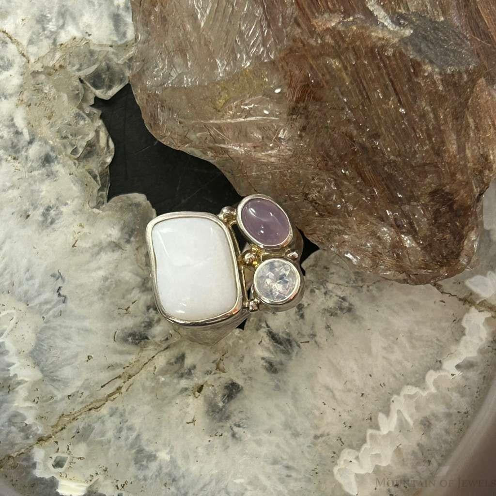 Carolyn Pollack Sterling Silver Multi Stone Decorated Ring Size 6.5 For Women