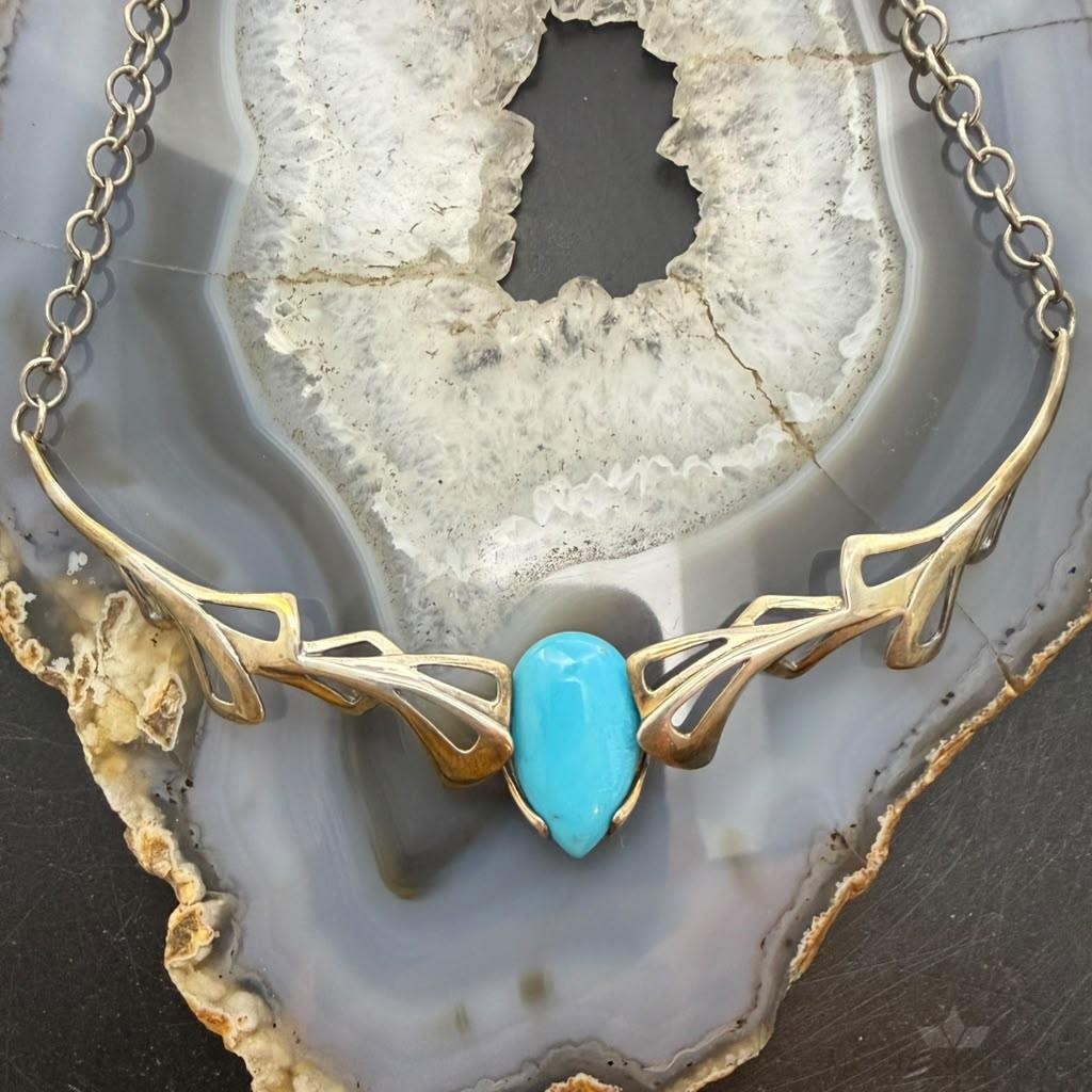 Carolyn Pollack Sterling Silver Teardrop Turquoise 17" Necklace For Women