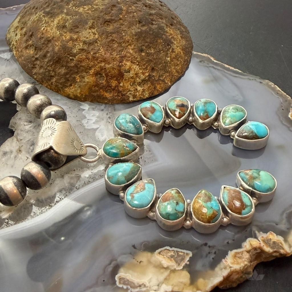 Sterling Silver Southwestern Style 13 Teardrop Turquoise Naja Pendant For Women