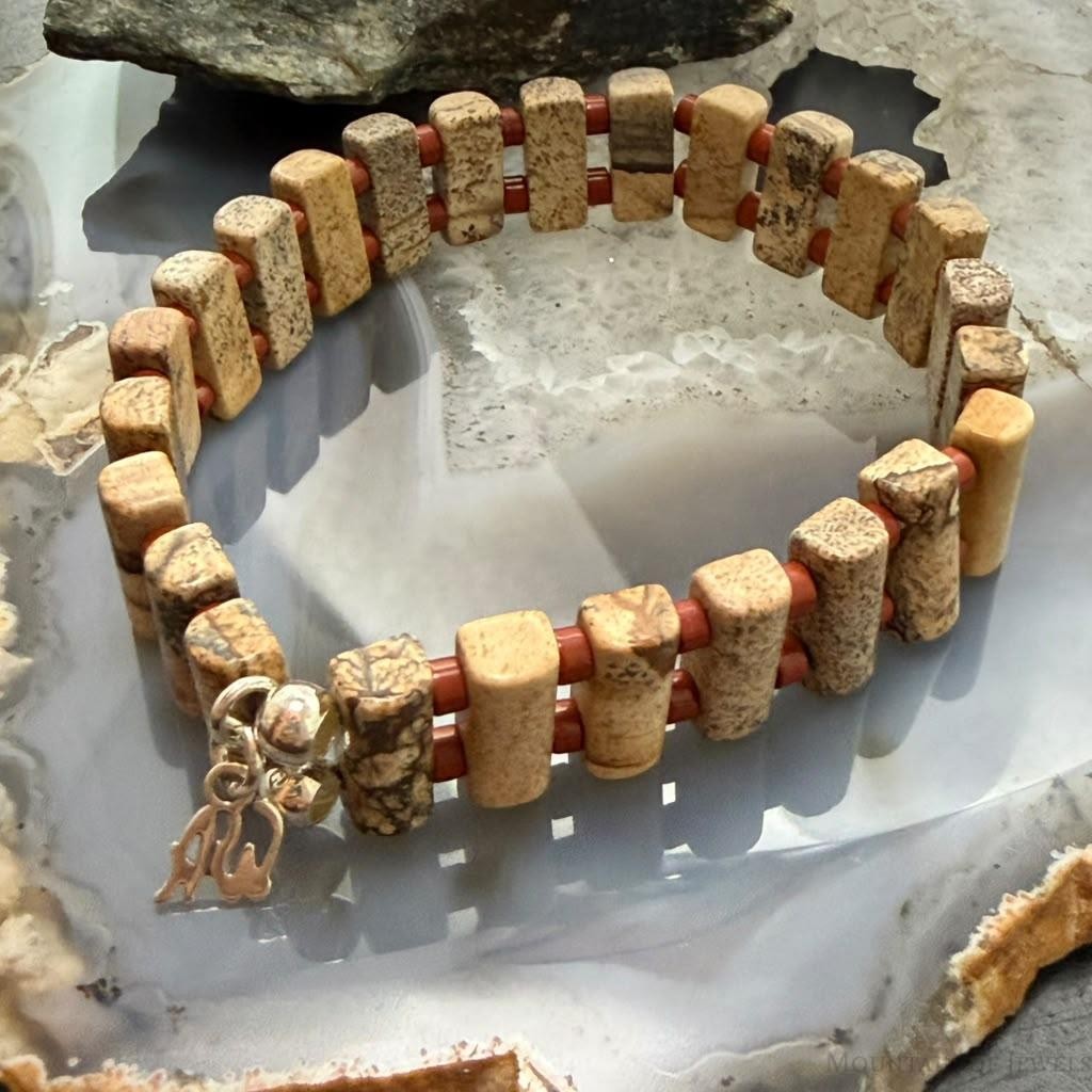 Carolyn Pollack Sterling Silver Rectangle Picture Jasper Stretch Bracelet For Women