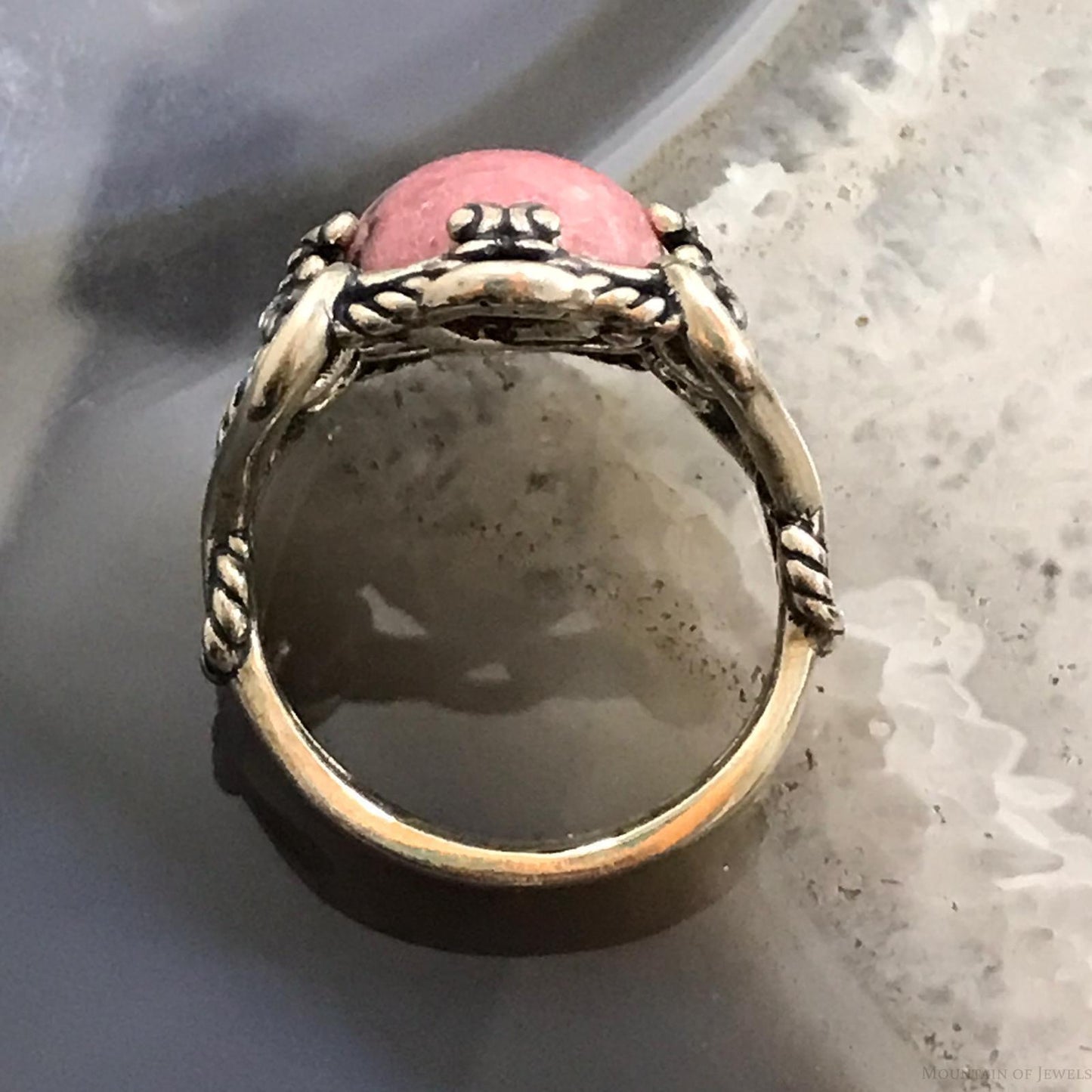 Carolyn Pollack Sterling Silver Oval Rhodonite Decorated Ring Size 9 For Women