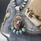 Sterling Silver Southwestern Style Oval Red Creek & Mohave Turquoise Pendant For Women
