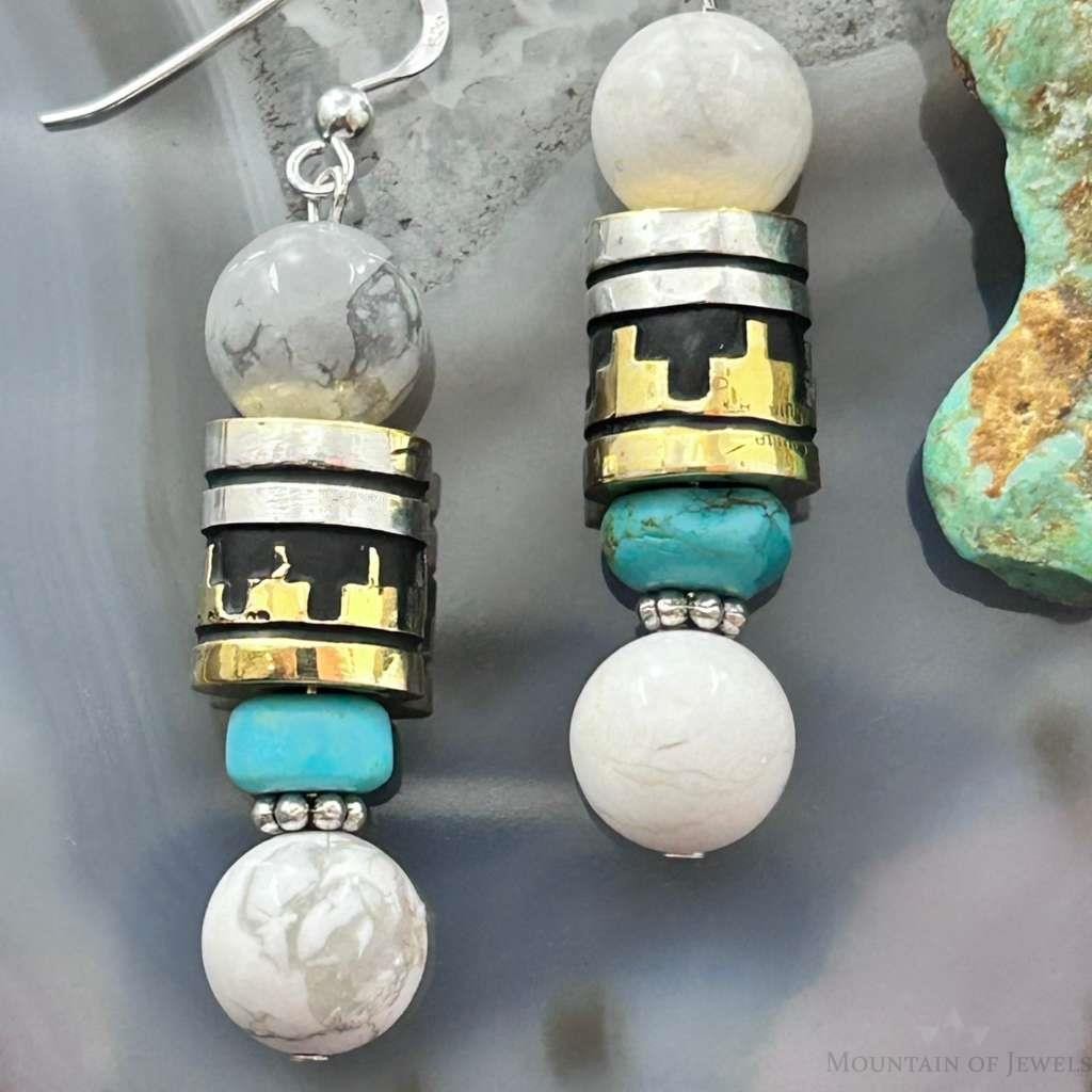 Tommy & Rosita Singer Sterling Silver Howlite, Turquoise Bead Dangle Earrings For Women