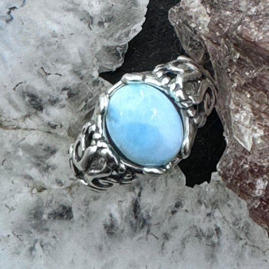 Carolyn Pollack Vintage Sterling Silver Oval Larimar Decorated Ring For Women