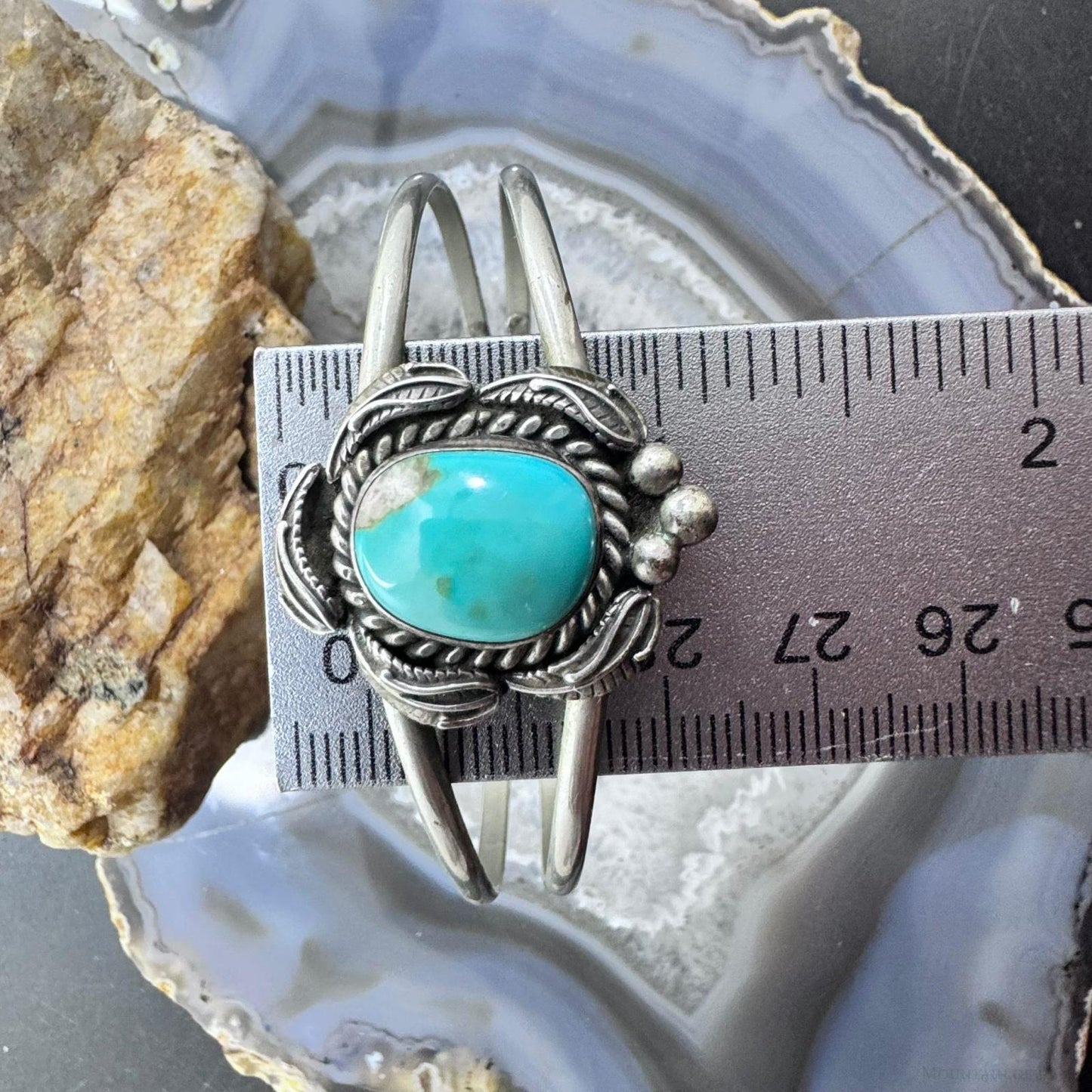 Vintage Native American Silver Natural Turquoise Split Shank Bracelet For Women