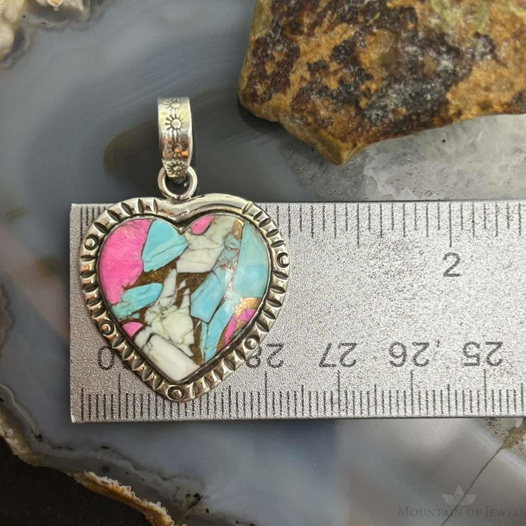 Sterling Silver Southwestern Style Cotton Candy Heart Pendant For Women #2
