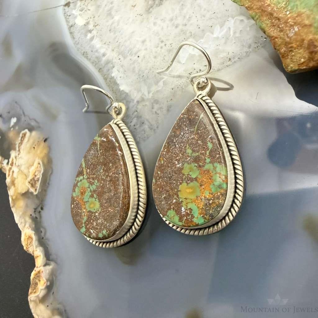 Sterling Southwestern Style Teardrop Turquoise Dangle Earrings For Women #2