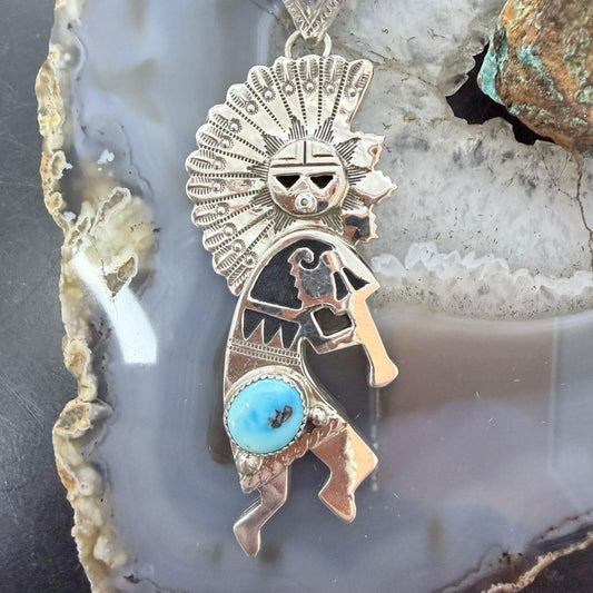 Alonzo Mariano Native American Sterling Silver Turquoise Unisex Kokopelli Kachina Dancer Pendant