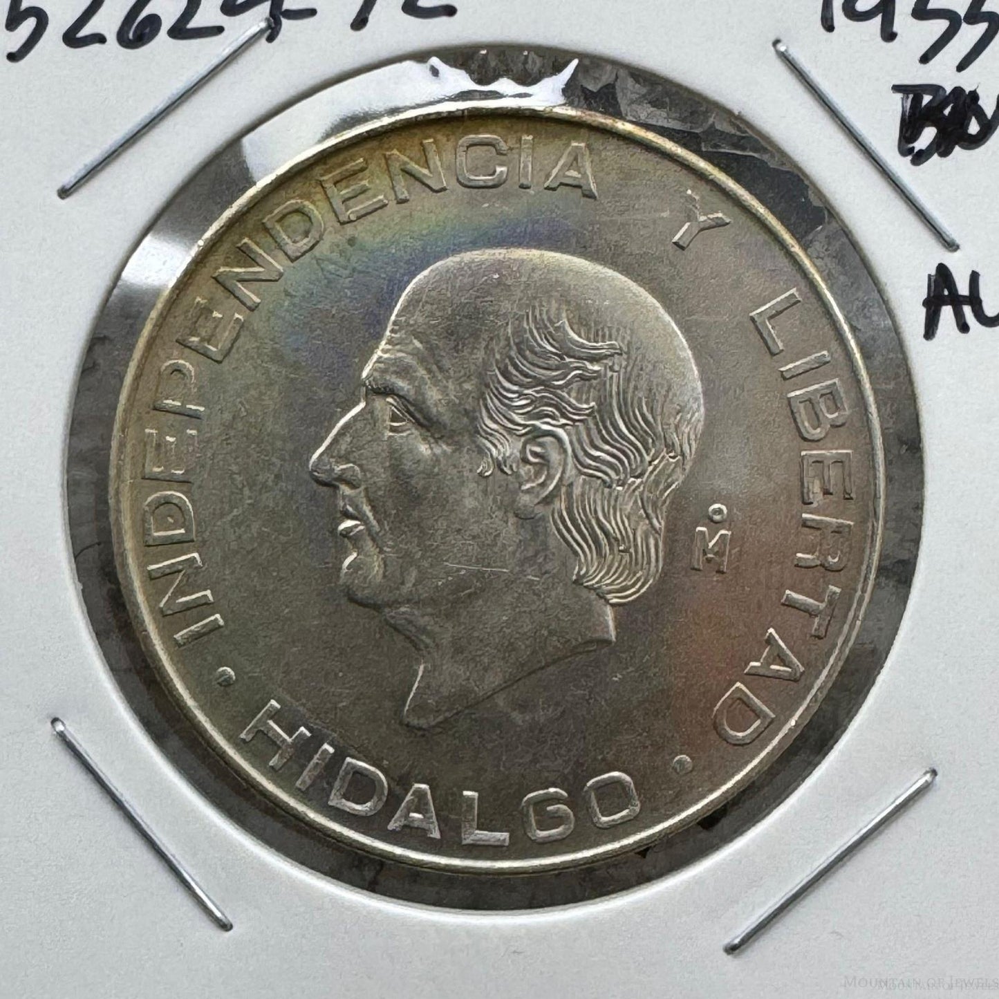 1955 Mexico 5 Pesos 18.055 gr 72% Silver Hidalgo Coin AU #52624-7L