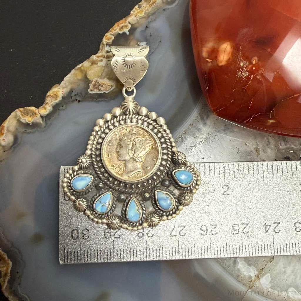 Sterling Silver Southwestern Style 1941 Mercury Dime & Golden Hill Turquoise Pendant