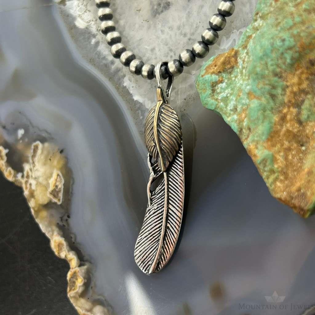 Sterling Silver Southwestern Style Feather & Leaf Unisex Pendant