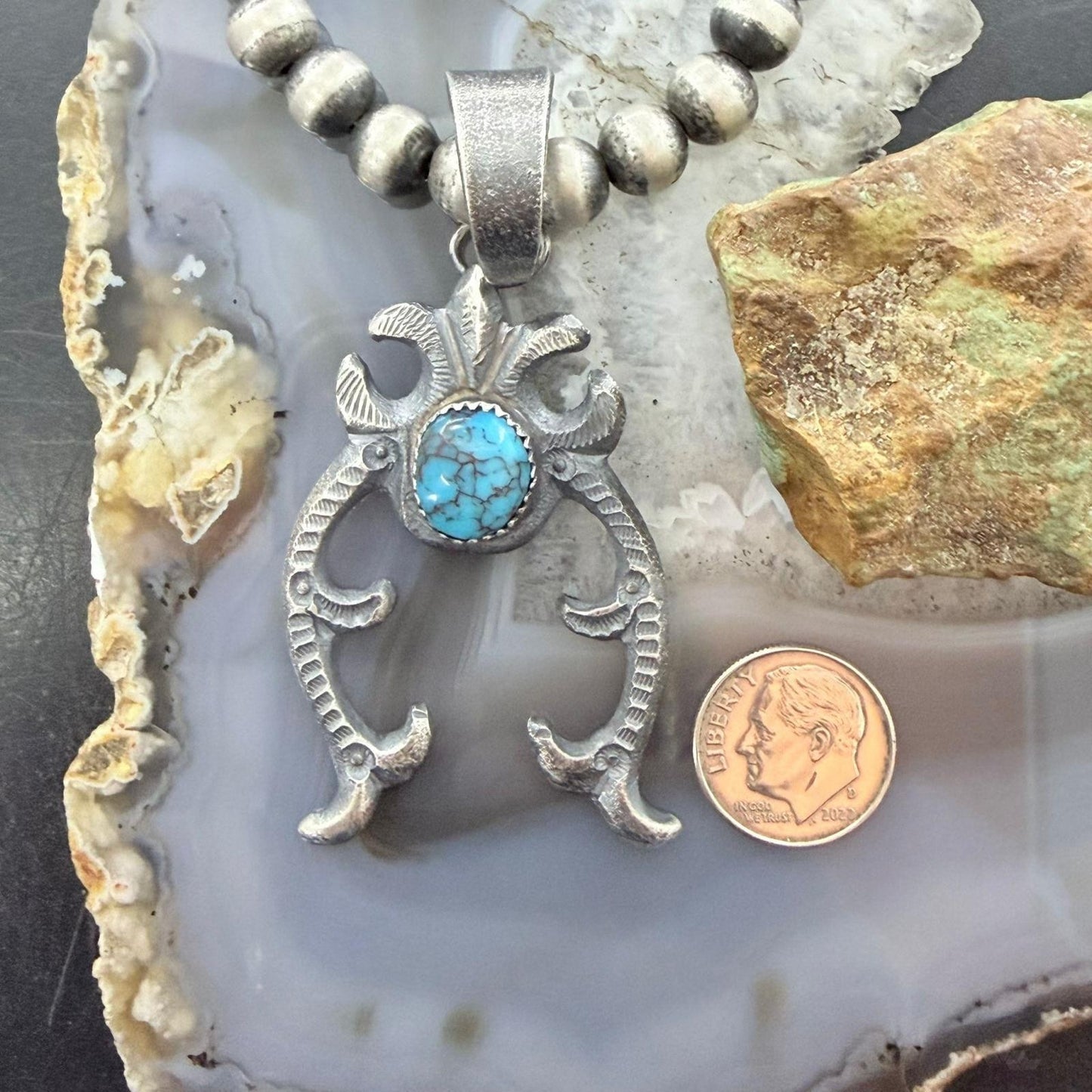 Eva & Linberg Billah Native American Sterling Silver Turquoise Unisex Naja Pendant
