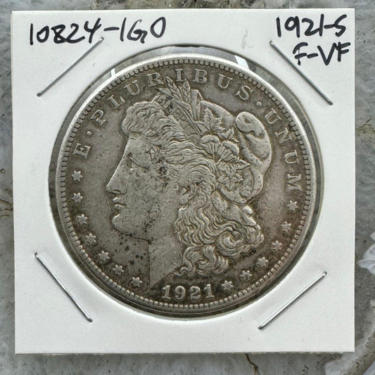 1921-S US 90% Morgan Silver Dollar F-VF #10824-1GH