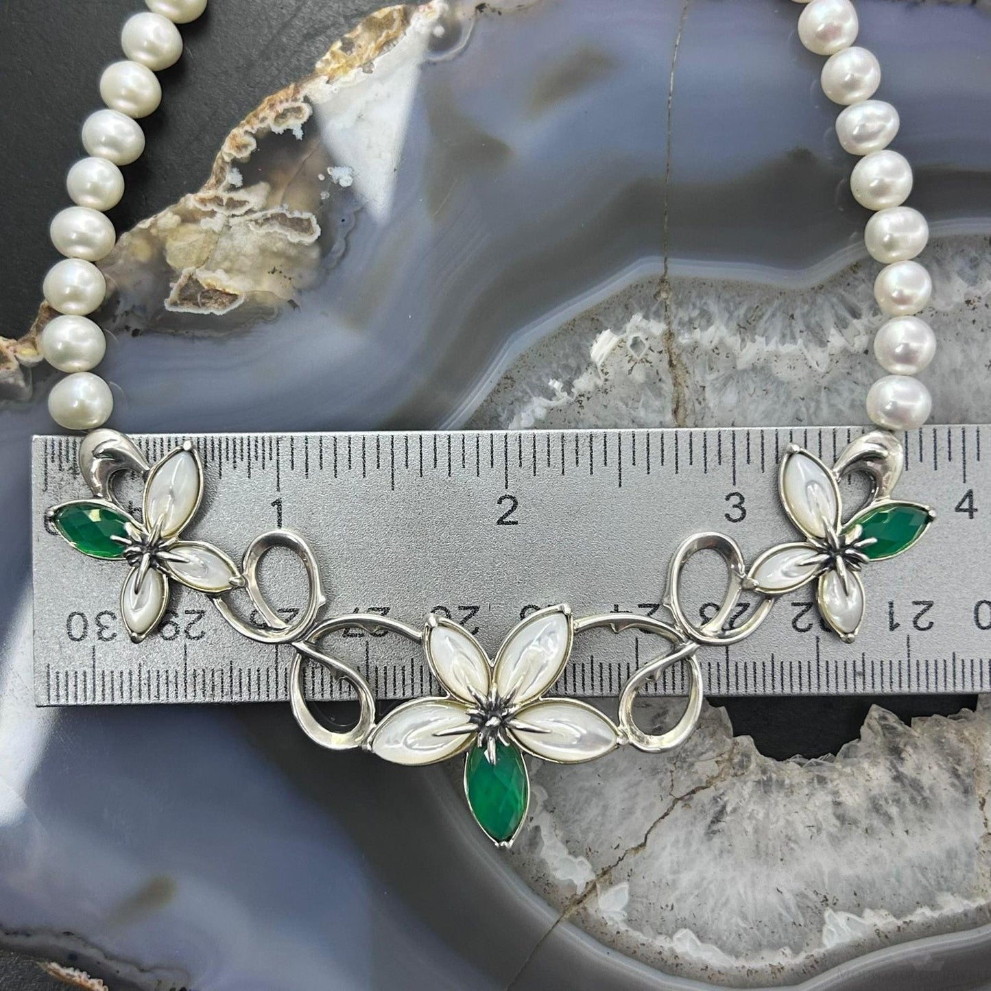 Carolyn Pollack Sterling Silver Freshwater Pearl and Floral 16"-18" Necklace For Women