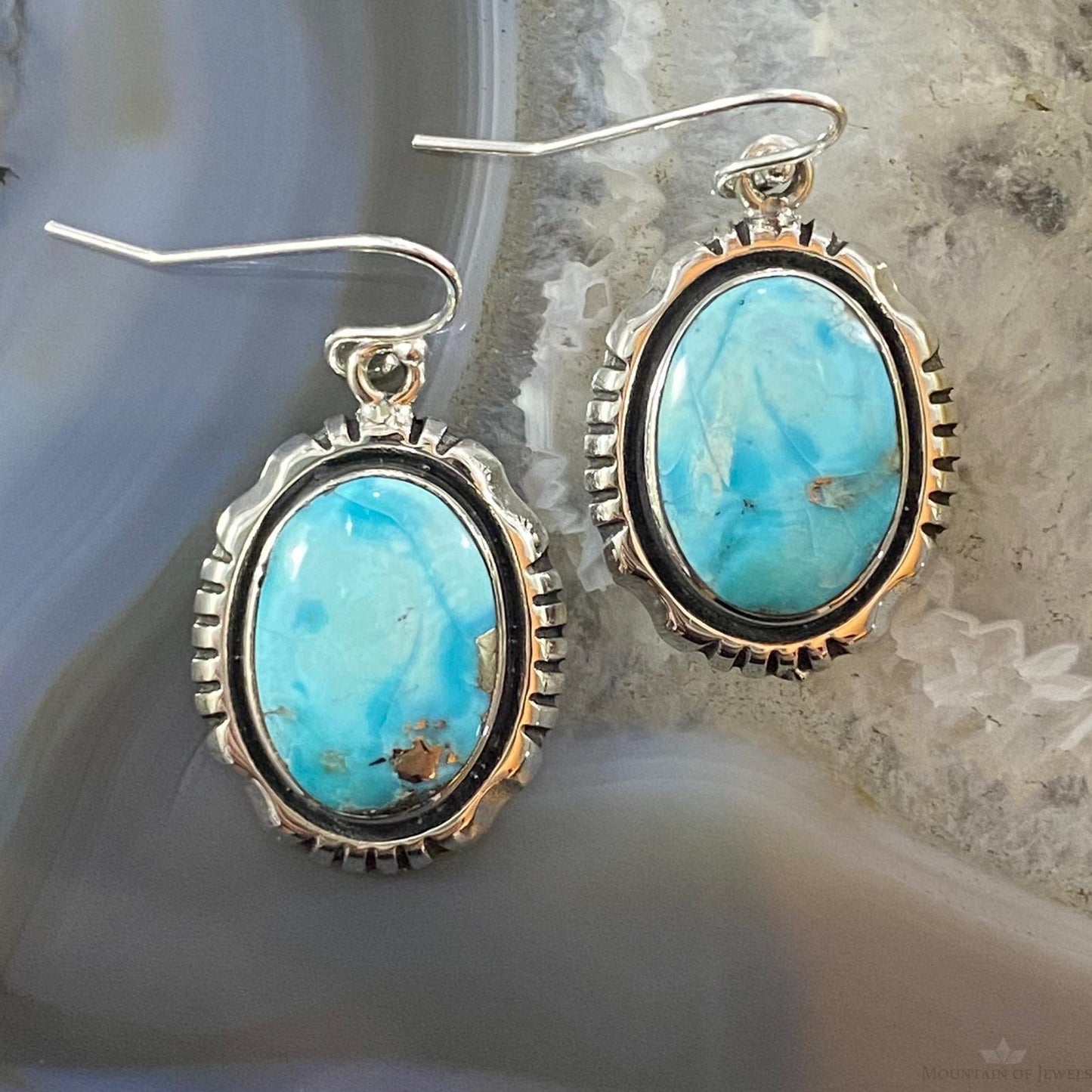 Native American Sterling Silver Blue Ridge Turquoise Decorated Dangle Earrings For Women