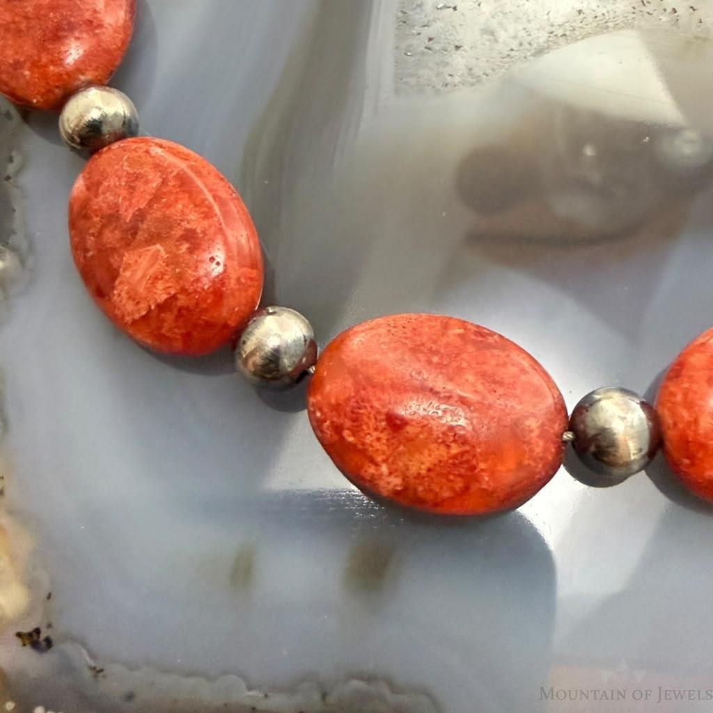 Carolyn Pollack Sterling Silver Oval Coral Beads 17"-20" Necklace For Women