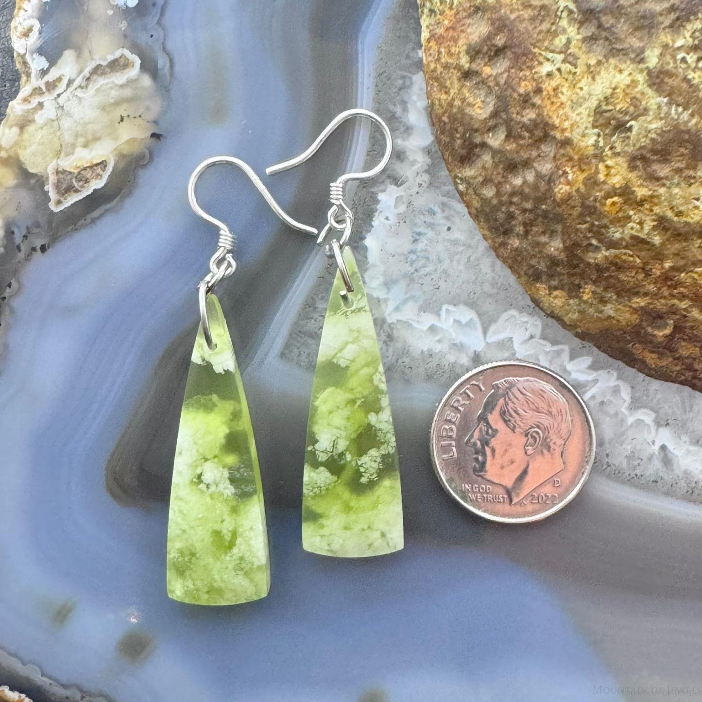 Sterling Silver Triangle Vesuvianite Slab Dangle Earrings For Women #236