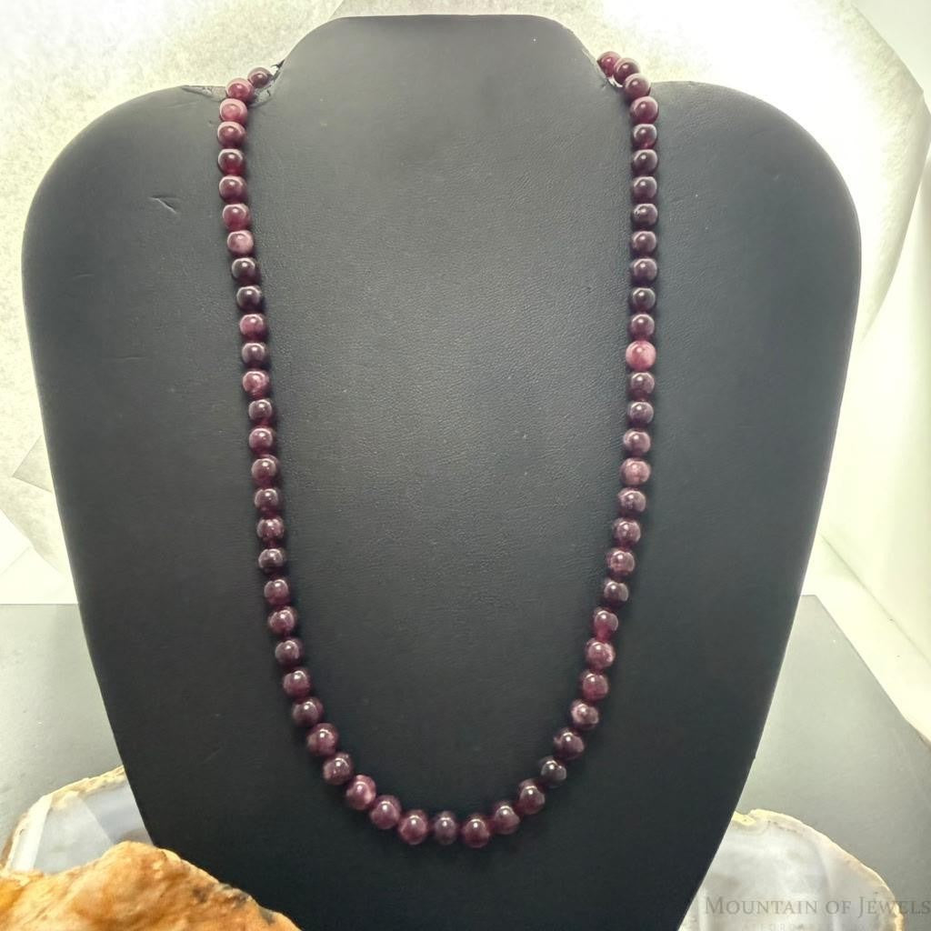 Sterling Silver 6mm Rounded Garnet Beads 18" Necklace For Women