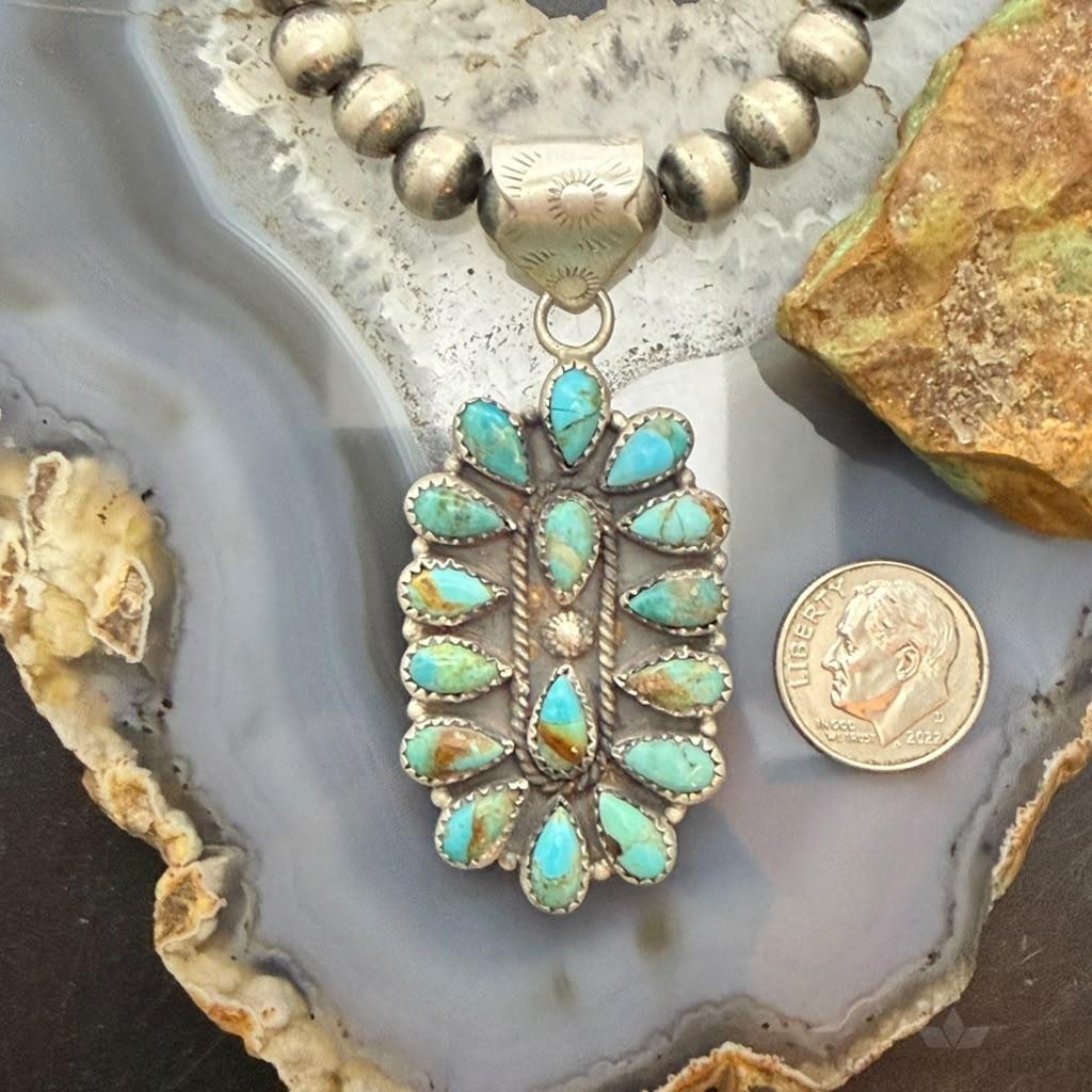 Sterling Silver Southwestern Style Turquoise Decorated Cluster Pendant For Women