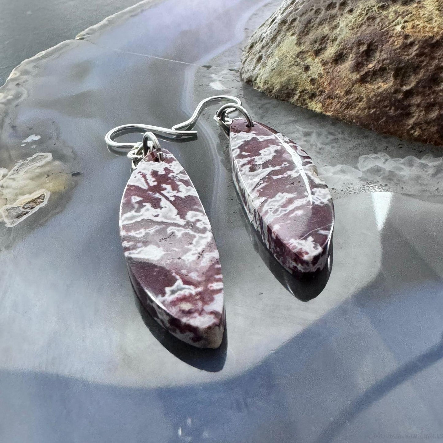 Sterling Silver Half-moon Red River Jasper Slab Dangle Earrings For Women #235