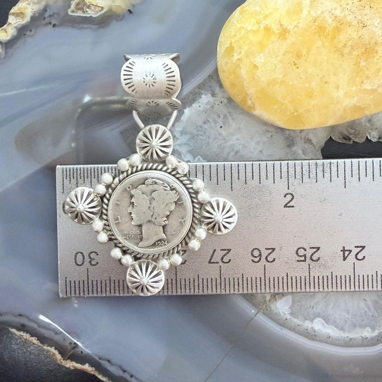 1924 Genuine 90% Silver US Mercury Dime Decorated Unisex Pendant