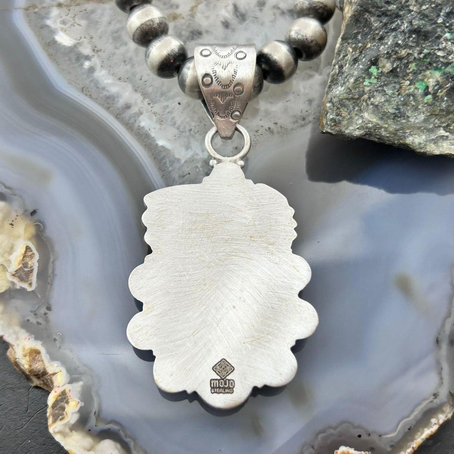 Sterling Silver Southwestern Style Teardrop Emerald Decorated Pendant For Women
