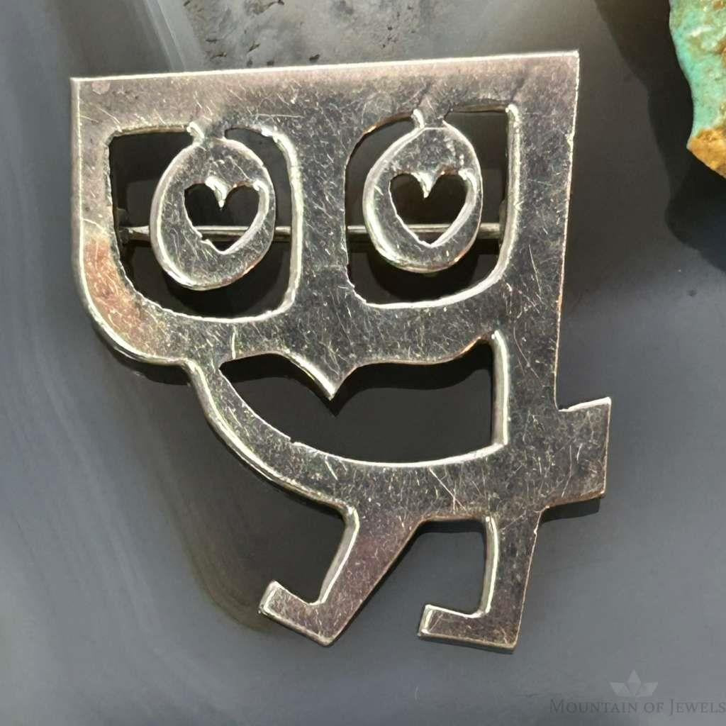 Charles Mik Stousland Sterling Silver Modernist Owl Brooch Pin