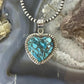 Sterling Silver Southwestern Style Blue Turquoise Dahlia Heart Pendant For Women