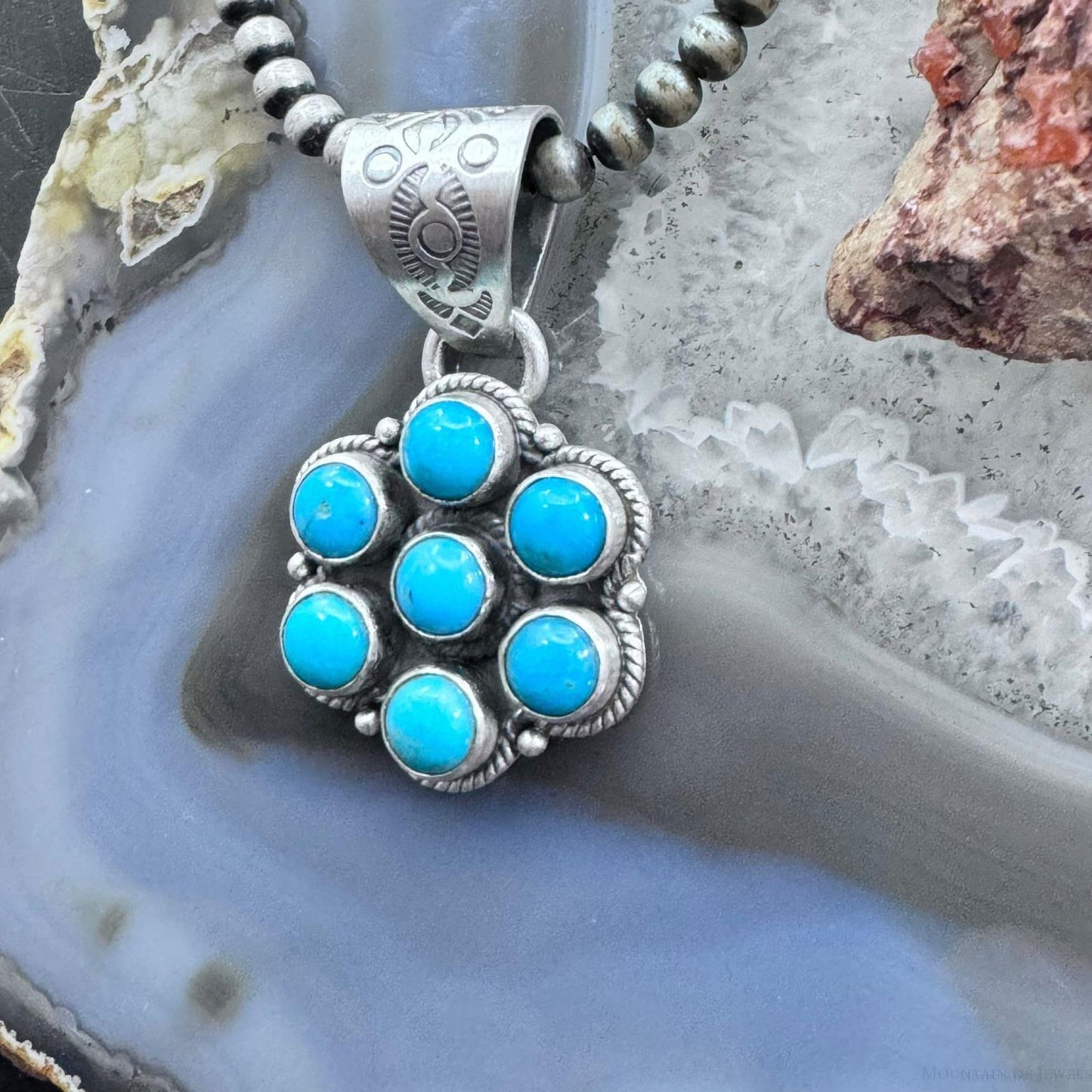 Native American Sterling Silver Turquoise Decorated Cluster Pendant For Women