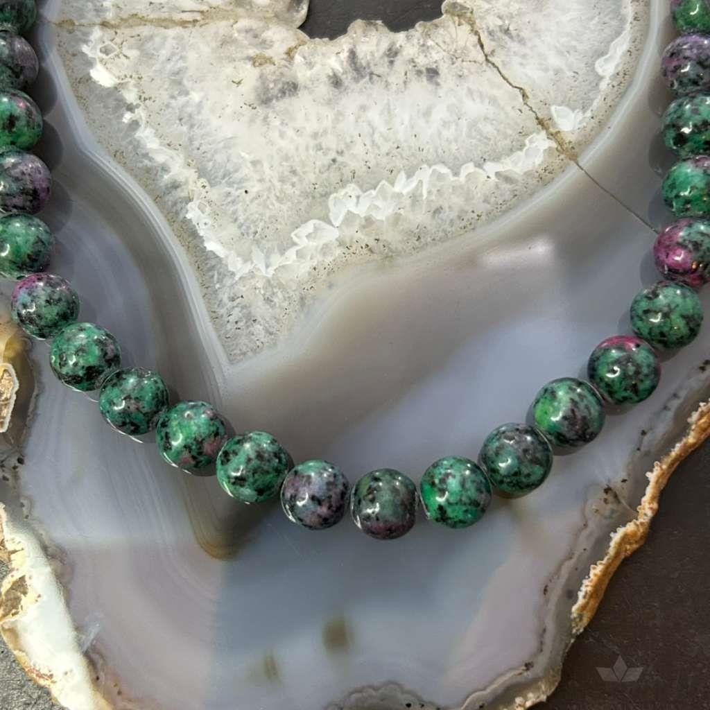 Sterling Silver 8mm Ruby Zoisite Beads 18" Necklace For Women