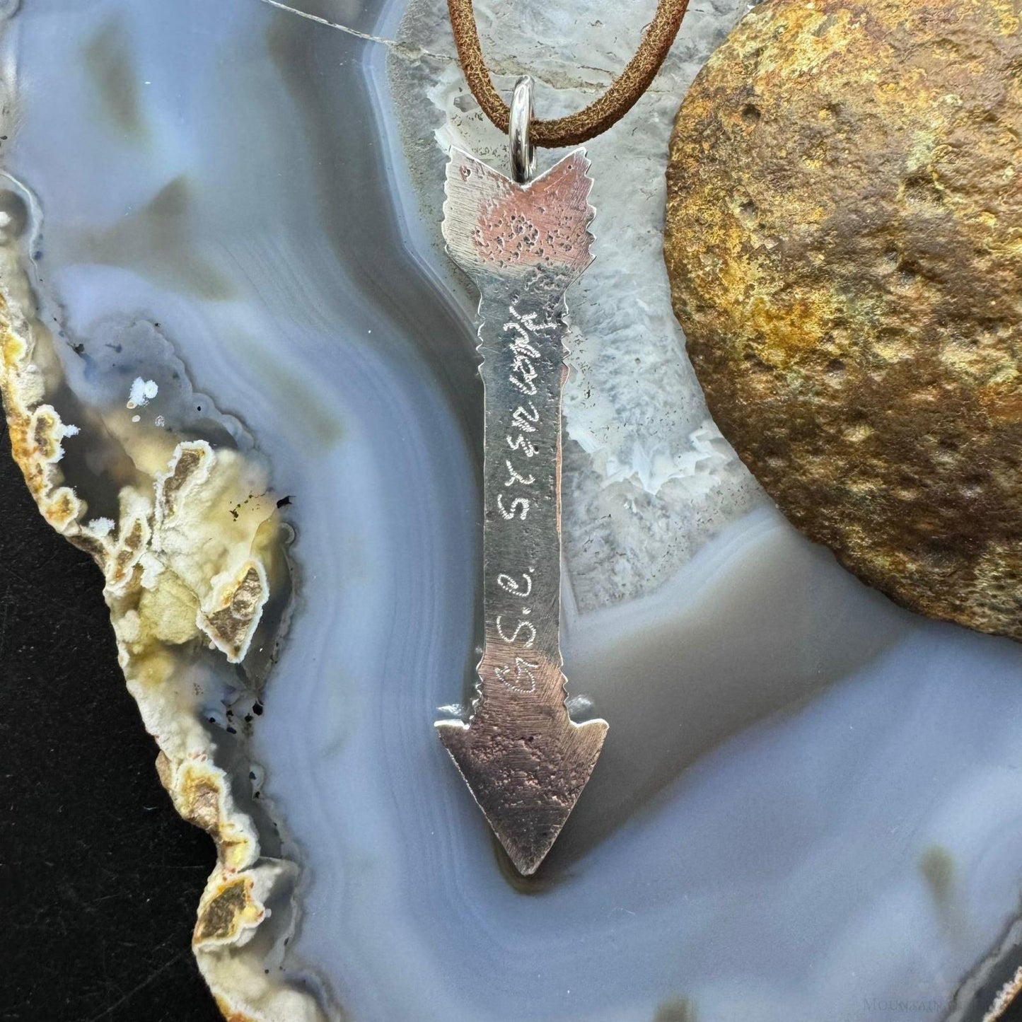 Gary Custer Sterling Silver Tufa Cast Unisex Arrow Pendant w/Adjustable Leather Cord