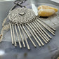 Vintage Silver Hammered Medallion with Heart and Tassels Pendant For Women