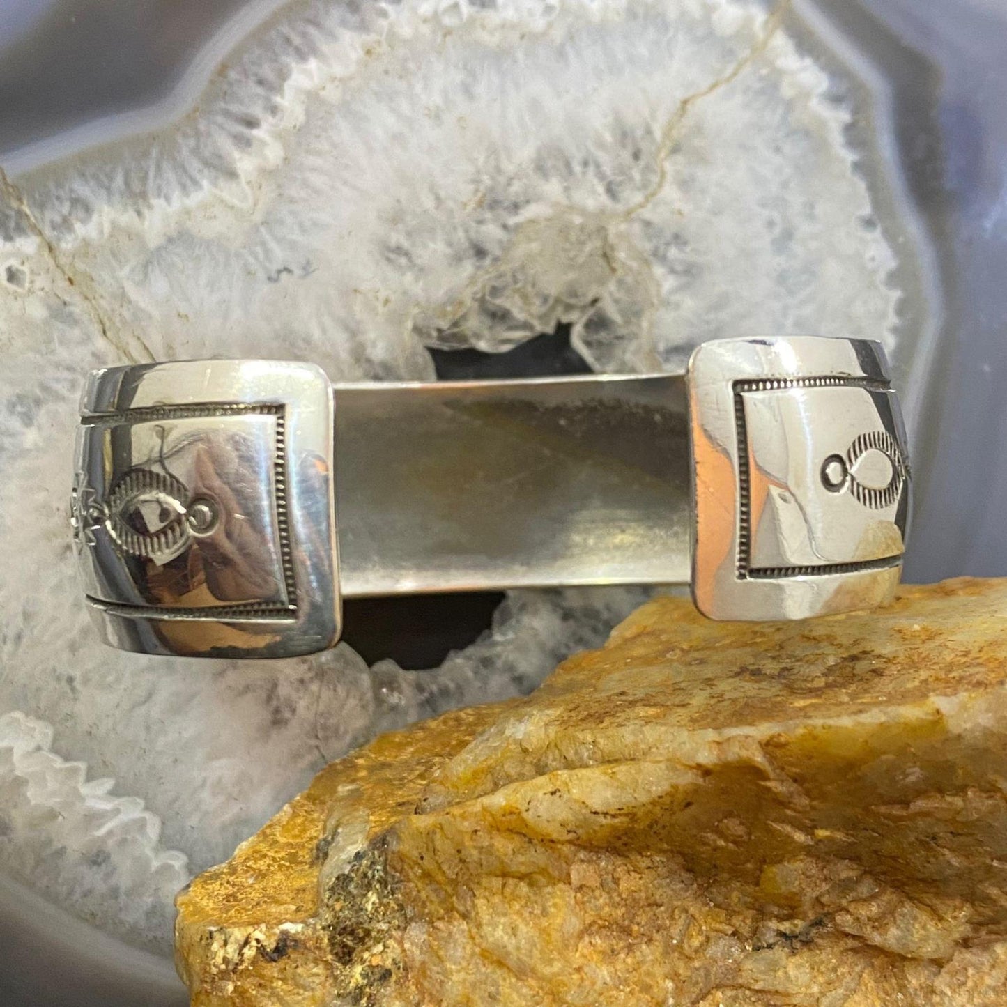 Vintage Native American Sterling Southwestern Motif Stamped Bracelet For Women