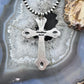 Richard Yazza Sterling Silver Round Pink Conch Decorated Unisex Cross Pendant