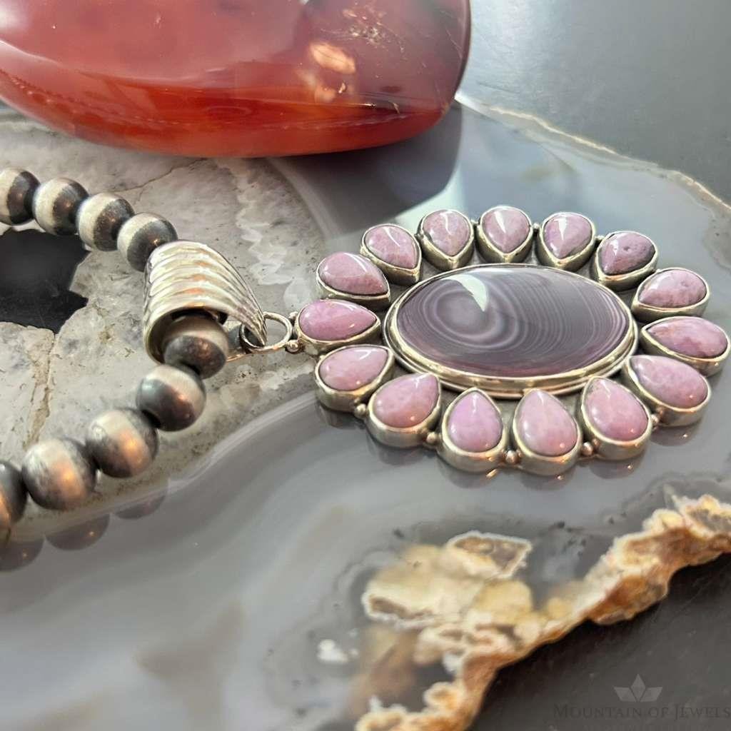 Native American Sterling Silver Wampum & Phosphosiderite Cluster Pendant For Women