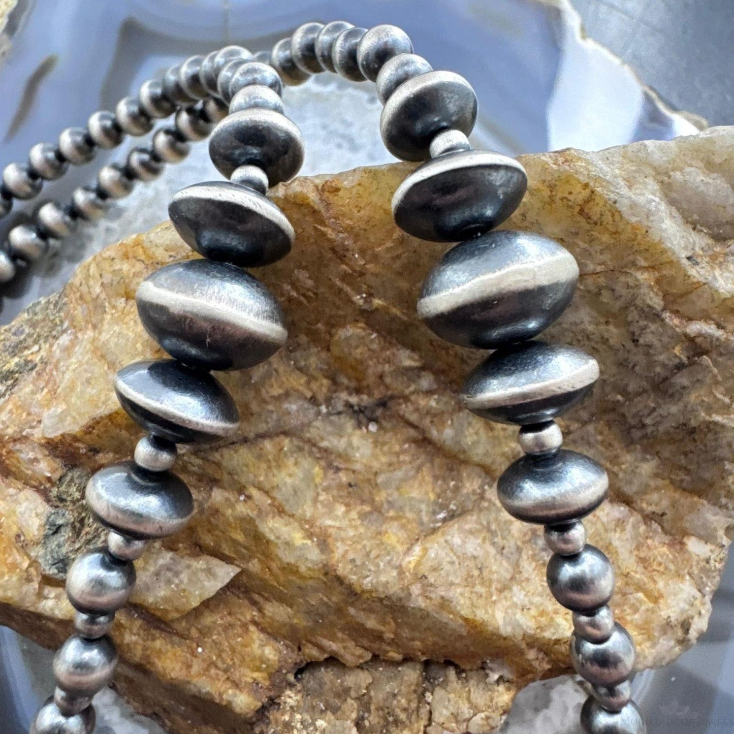Sterling Silver Southwestern Style 2-12mm Navajo Pearl Bead 18"- 20" Necklace #2
