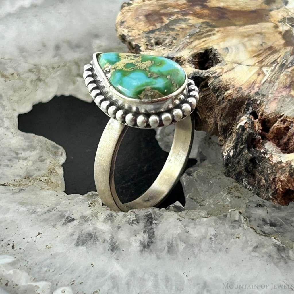 Sterling Silver Southwestern Style Teardrop Sonora Gold Turquoise Adjustable Ring For Women #2