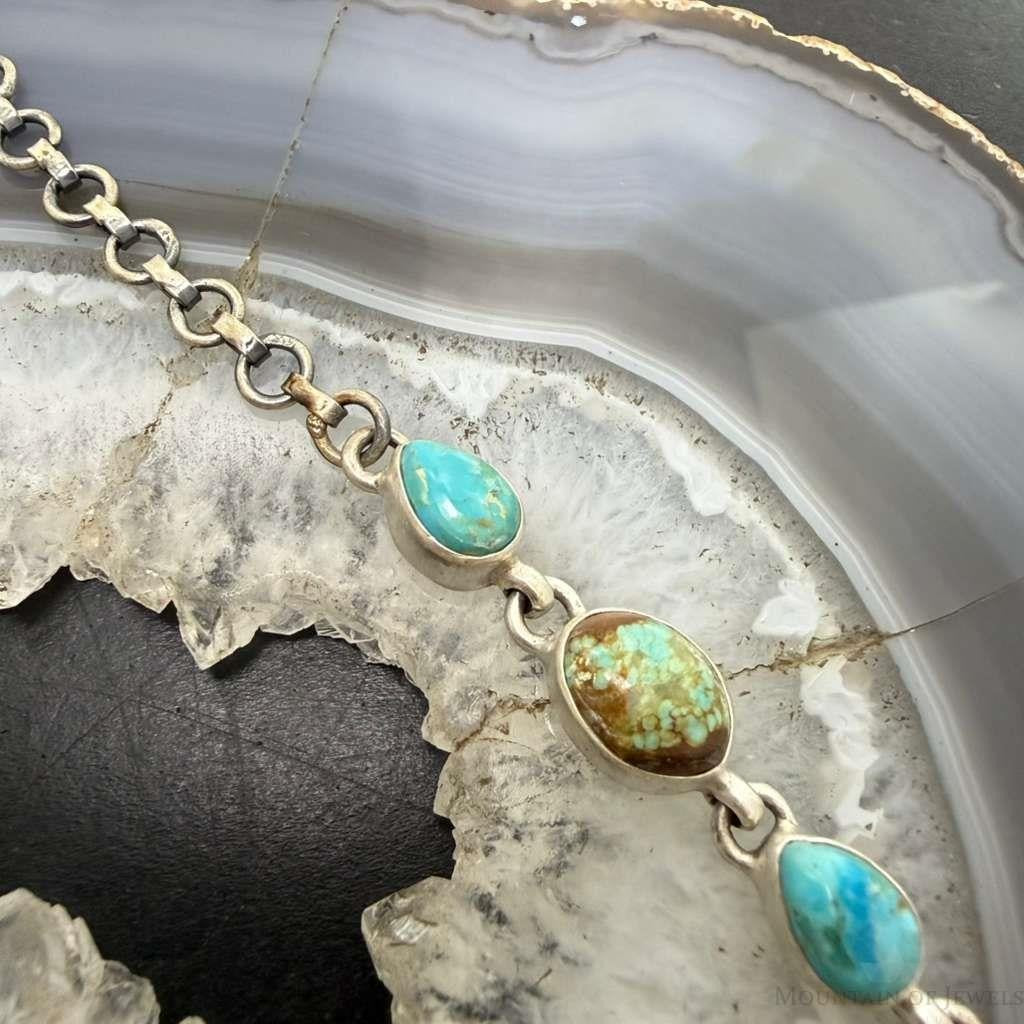 Sterling Silver Southwestern Style Turquoise 20" Cluster Necklace For Women