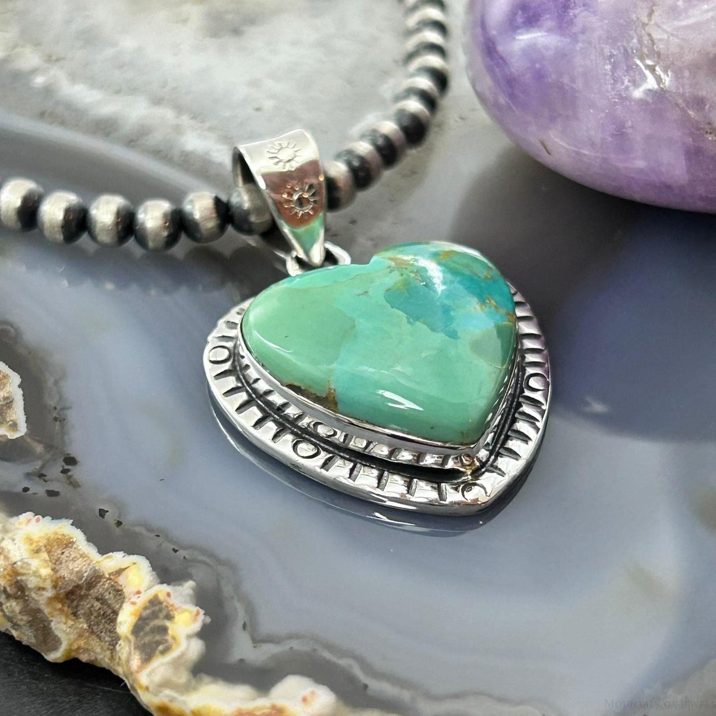 Sterling Silver Southwestern Style Turquoise Decorated Heart Pendant For Women