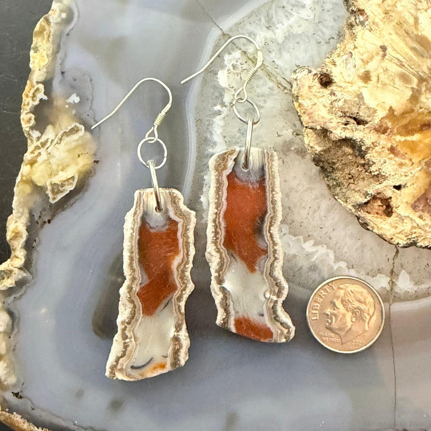 Sterling Silver Agate Slab Dangle Earrings For Women #406