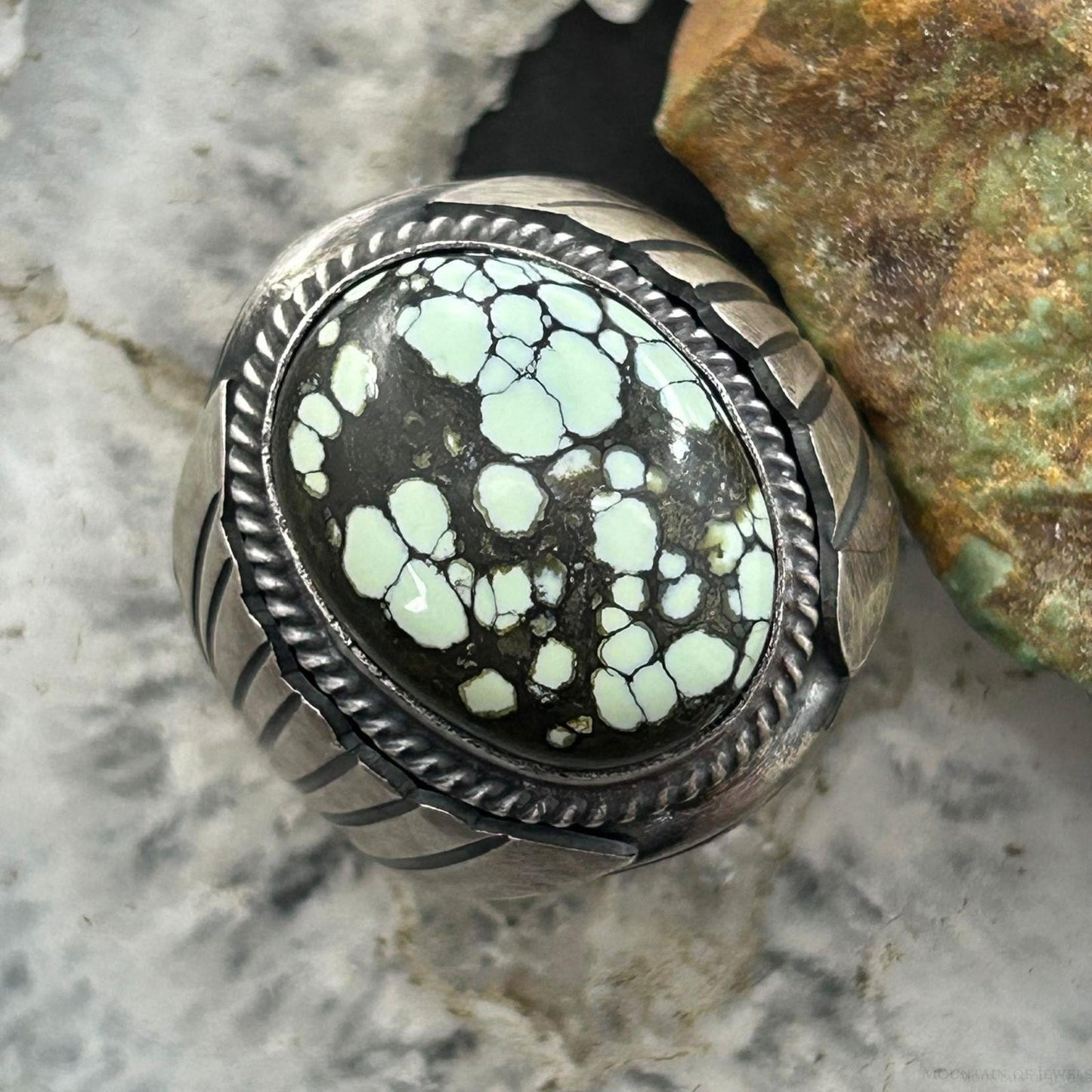 Native American Sterling Silver Oval Turquoise w/Matrix Shield Ring Size 9.5 For Men