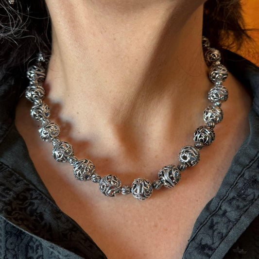 Carolyn Pollack Sterling Silver Swirl Beads w/Round Toggle Necklace For Women