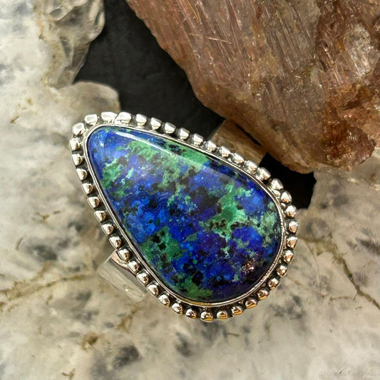 Sterling Silver Southwestern Style Teardrop Azurite Ring Size 10.5 For Women