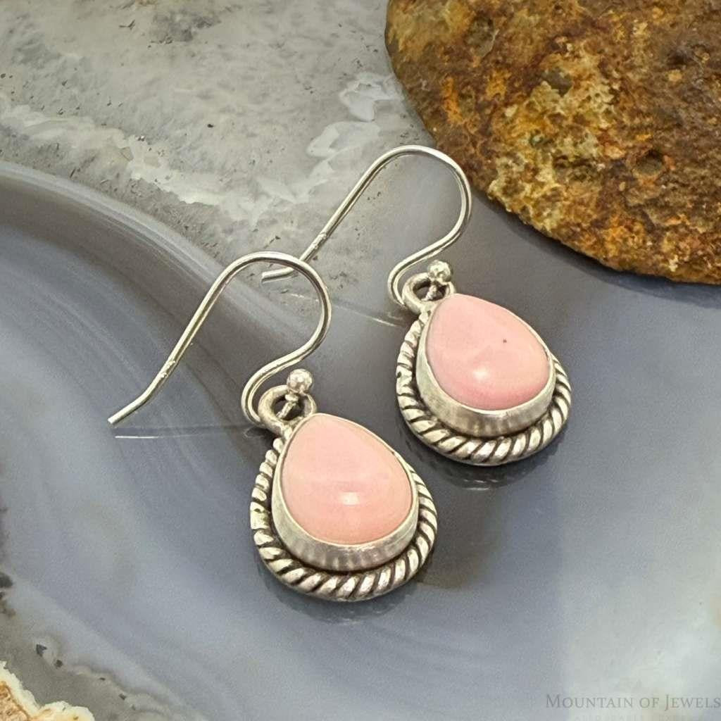 Sterling Silver Southwestern Style Teardrop Pink Conch Dangle Earrings For Women