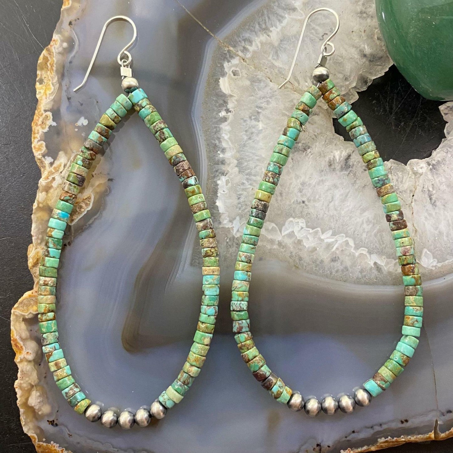 Sterling Silver Turquoise Beads & Navajo Pearl Beads 4 mm Hoop Dangle Earrings