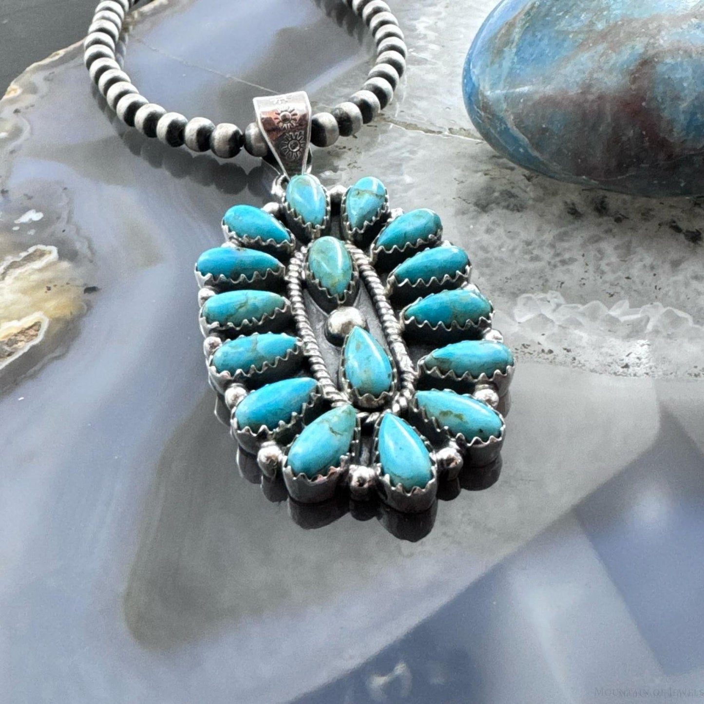 Sterling Silver Southwestern Style Turquoise Decorated Cluster Pendant For Women