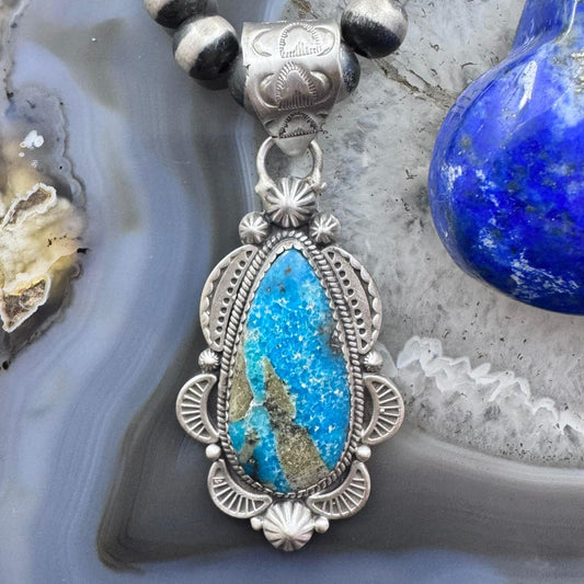 Sterling Silver Southwestern Style Teardrop Turquoise Decorated Pendant For Women