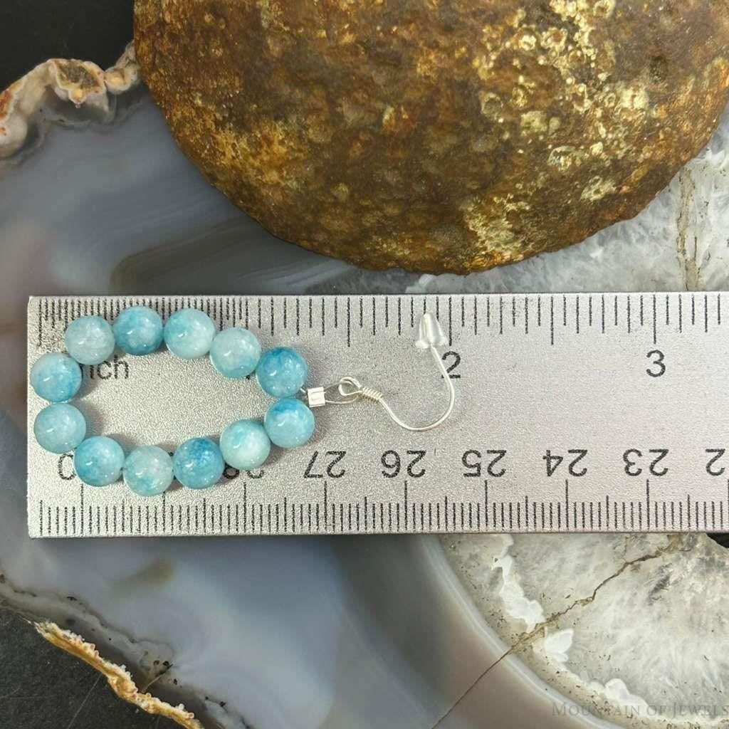 Sterling Silver Larimar Beads Hoop Dangle Earrings For Women